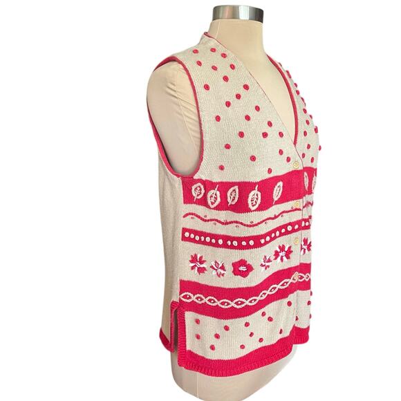 That's Me VTG Sweater Vest Embroidered Bobble Knit Button Front MED Cottagecore - Picture 4 of 9